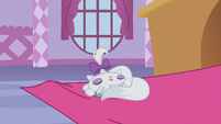 Opalescence resuming her nap on the cloth S1E14