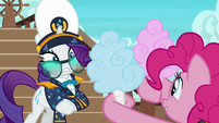 Pinkie Pie offers cotton candy to Rarity S6E22