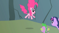 Twilight and Spike watching Pinkie.