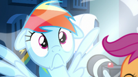 Rainbow surprised by Scootaloo's camera flash S7E7