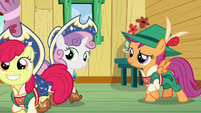 Sweetie Belle and Scootaloo see Apple Bloom going away S6E4