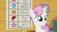 Sweetie points at element of magic drawing S8E12