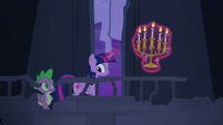 Twilight and Spike walking through castle S4E03