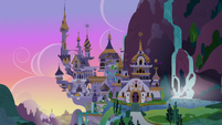 Wide view of Canterlot at early sunset S9E24