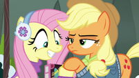 Applejack giving some bits to Fluttershy MLPBGE