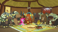 Pinkie, Prince Rutherford, and yaks in yak music hut