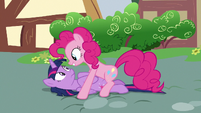 Pinkie Pie tackles Twilight to the ground S7E14