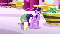 Spike has a scroll and quill ready S5E13