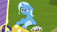 Trixie looking annoyed at her wagon S8E19