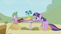 Twilight and Spike at a cafe table S1E03
