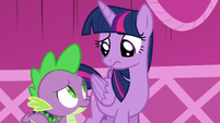 Twilight and Spike looking at each other confused S5E22