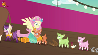 Fluttershy fitting animals with lifejackets EGSB