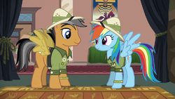 Quibble Pants and Rainbow Dash dressed as Daring Do S6E13.png