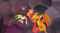 Teen dragons try to push the boulder back S9E9