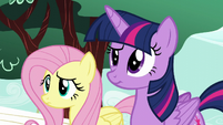 Twilight and Fluttershy confused by Pinkie's behavior S5E19