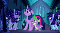 Twilight and Spike look at Nightmare Moon S5E26