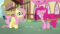 Pinkie Pie squees while grinning S5E19