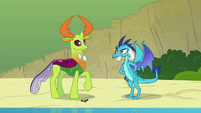 Princess Ember looks offended at Thorax S7E15