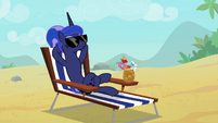 Princess Luna sunbathing on the beach S9E13