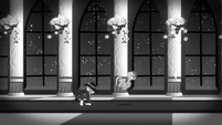 Screen turns black and white; Rarity walking and Rainbow flying S5E15
