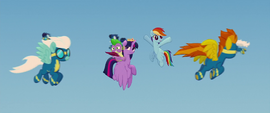 Wonderbolts fly around Twilight and Rainbow MLPTM