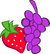 A bunch of grapes and a strawberry