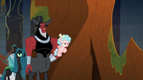 Chrysalis, Tirek, and Cozy looking sly S9E8