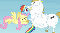 Fluttershy and Bulk hugging Rainbow S4E10