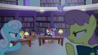 Library ponies shushing Twilight S5E12