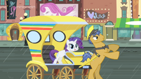 Rarity waving at her friends S4E08