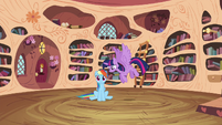 Twilight and Rainbow teleported into the library S4E21