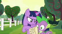 Twilight and Spike look at Spike's notes S6E22