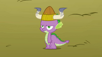 Spike wearing a Viking helmet S1E13