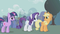 Twilight, Rarity, and Applejack talking S1E06