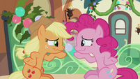 Applejack and Pinkie about to laugh S5E20