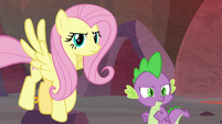 Fluttershy and Spike glare at Garble S9E9