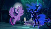 Nightmare Moon exclaims "No!" as Twilight is about to teleport S5E26