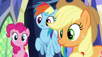 Pinkie, Rainbow, and AJ look at Twilight S8E15