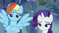 Rainbow Dash and Rarity looking proud S8E22