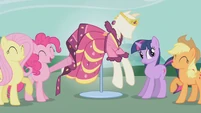 "...this?" Rarity's Gala dress, ironically stitched by Fluttershy.