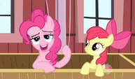 Apple Bloom wondering what Pinkie is up to.