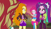 Pinkie Pie appears behind the Dazzlings EGSBP