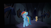 Rainbow Dash and Applejack walking through Hall of Hooves S4E03