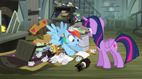 Rainbow Dash pops out of junk S4E04