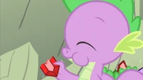 Spike chowing down on a ruby.