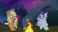 Sweetie Belle and Apple Bloom pulled close to their sisters S3E6