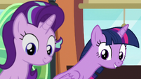 Twilight and Starlight look over at Spike S6E16