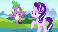 Spike shouts goodbye to all the Mane Six S8E15