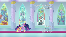 Twilight and Luster pass by stained glass windows S9E26