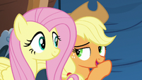 Applejack whispering to Fluttershy S6E20